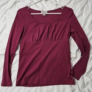 LOFT Long Sleeve Scoop Neck Top in Deep Berry